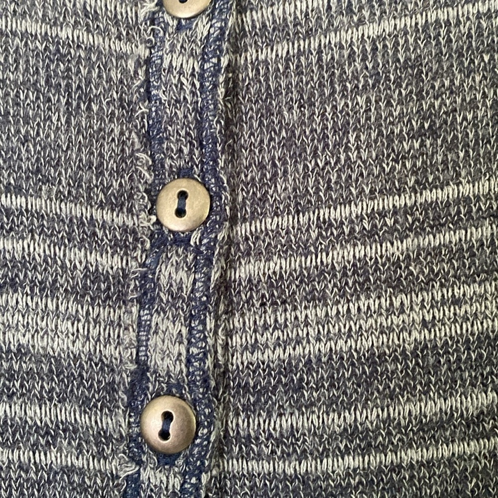 Free People We The Free Slinky Hacci Henley Blue Striped Button Top Knit Sweater - Picture 5 of 7